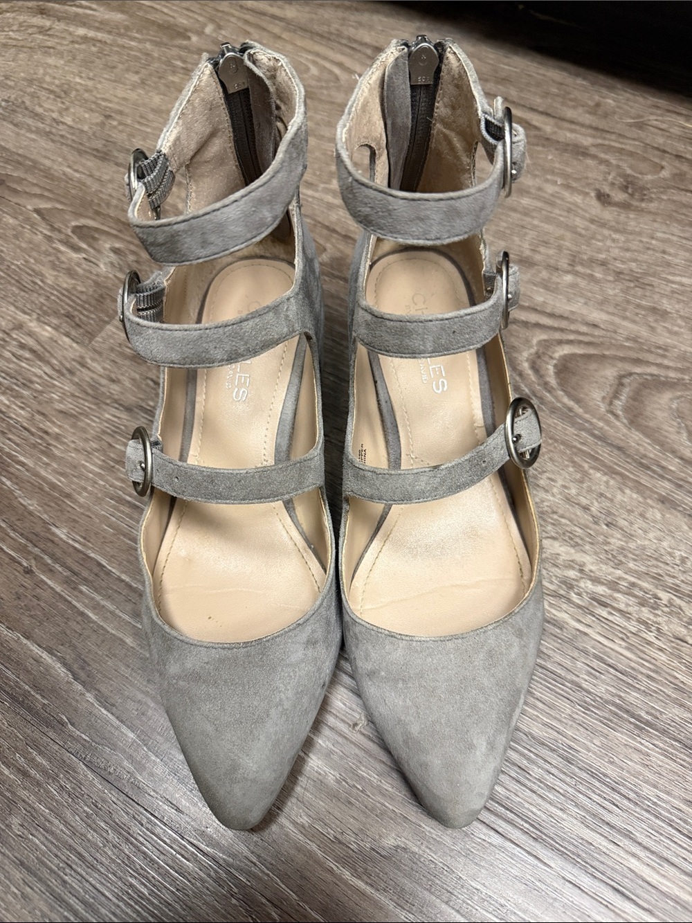 Charles By Charles David Taupe Suede Strappy Pointed-Toe Pumps